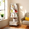 5-tier rotating bookcase, 360° display circular rotating bookcase tower, with wheels and drawers, space-saving, white. - 3 of 4