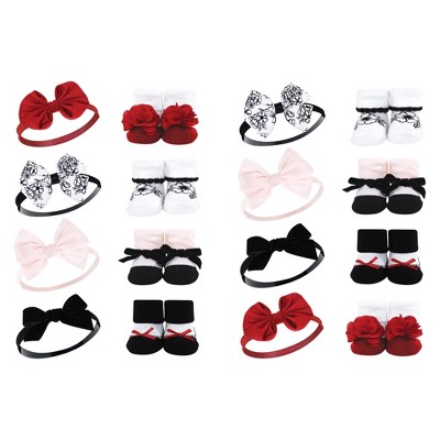 Image of Hudson Baby Infant Girl 16Pc Headband and Socks Giftset, Black Toile, One Size