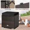 Tangkula 2PCS Rattan Ottomans Seat Side Table Storage Box Footstool w/ Black Cushion Patio - 3 of 4