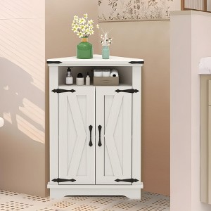 Corner Bathroom Cabinet, Farmhouse Small Corner Cabinet with Barn Door & Adjustable Shelf, Storage Cabinets for Bathroom, Kitchen, Living Room - 1 of 4