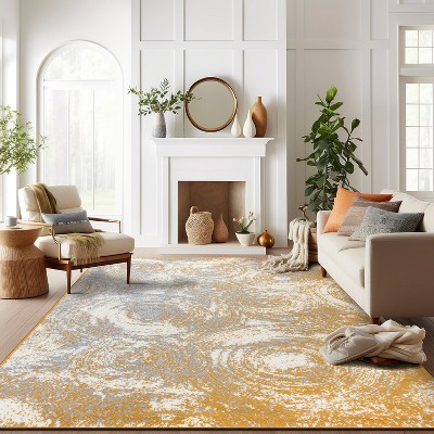 Yellow and Gray 5' x 7' Reversible Synthetic Area Rug