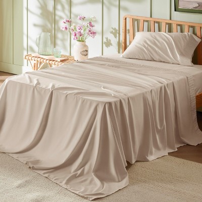 Bedsure | 3/4 Pcs Solid Embossed Soft Sheet & Pillowcase Bedding Set