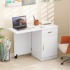 Costway Folding Computer Desk with Drawer Cabinet & Adjustable Shelf Wheel for Living Room, Black/White - 4 of 4