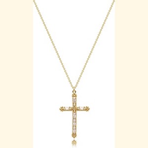 Gold Plated Faith Necklace for Women, Cross Evil Eye & Angel Wing CZ Pendant - 1 of 4