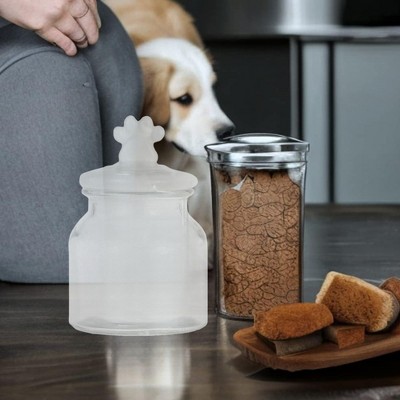 Cosmopawliton White Glass Airtight Dog Treat Jar with Paw Handle