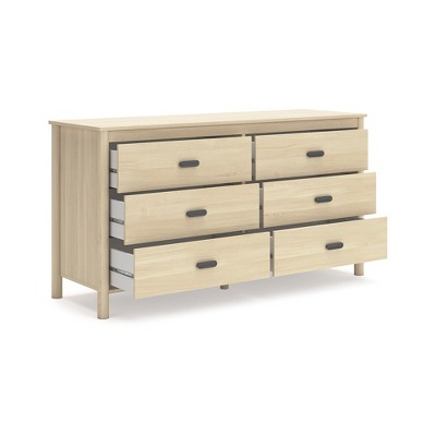 Cabinella Beige Six Drawer Dresser with Metallic Brown Knobs