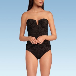 Lands' End Women's D-Cup SlenderSuit U-Wire Bandeau Tankini Top - 12 - Brown Leopard - 1 of 4