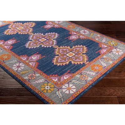 Isla Navy and Gray Synthetic Traditional Rectangular Area Rug 5'3" x 7'3"