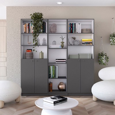 NicBex Bookcases for Home Office 3 Piece Bookcase Set 67" Wide Storage Bookshelf with 11 Shelves and 2 Double-Door Cabinet