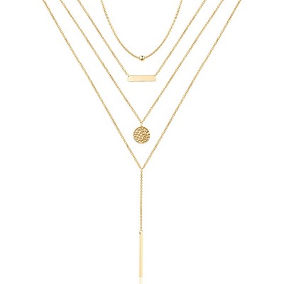 Turandoss Layered Choker Necklace, Dainty Handmade 14K Gold Plated Y Pendant, Multilayer Bar Disc, Adjustable Layering Choker Necklaces for Women