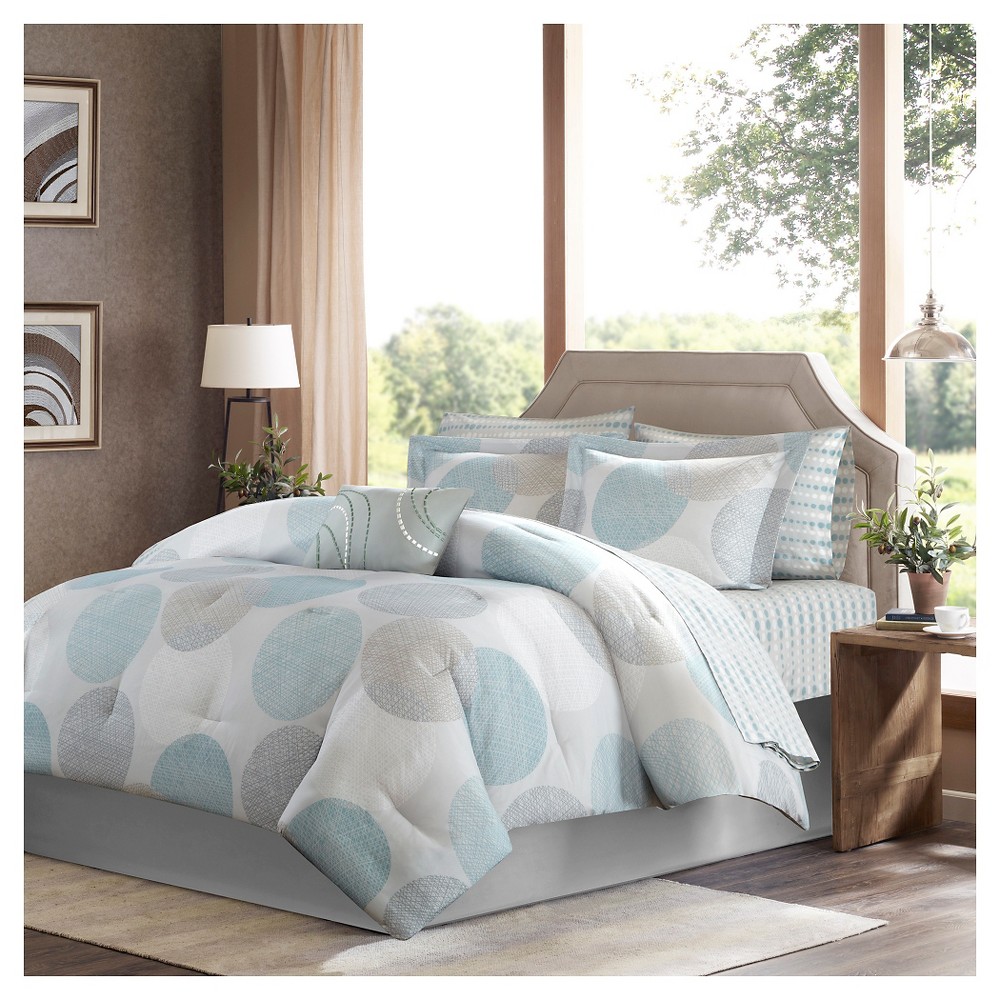 Photos - Duvet Cabrillo Complete Multiple Piece Comforter Set  7-Piece - Aqua: Madi(Twin)