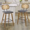 Bekrvio 26" Mid Century Modern Counter Height Bar Stools - Rattan Cane Back, Wood, PU Leather Upholstered for Kitchen Island Dining - 2 of 4
