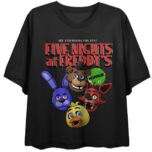 Five Nights At Freddy's Are You Having Fun Yet Crew Neck Short Sleeve Women's Black Crop Top - 1 of 3