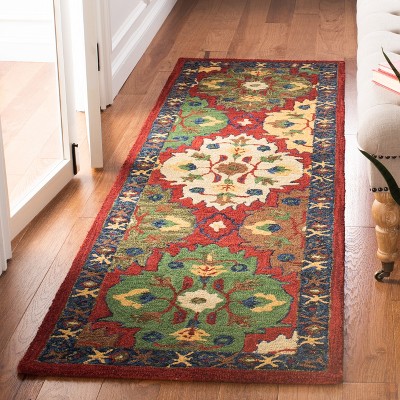 Heritage Red and Blue Hand-Tufted Wool Runner Rug