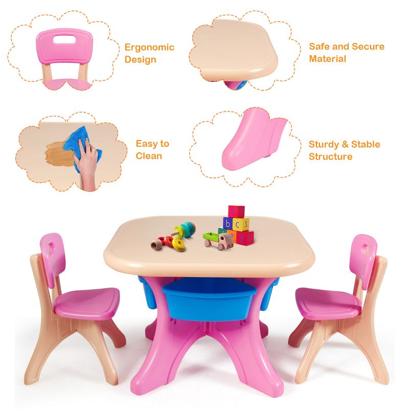Tangkula 3 PCS Kids Activity Storage Table & Chair Set Pink, 4 of 9