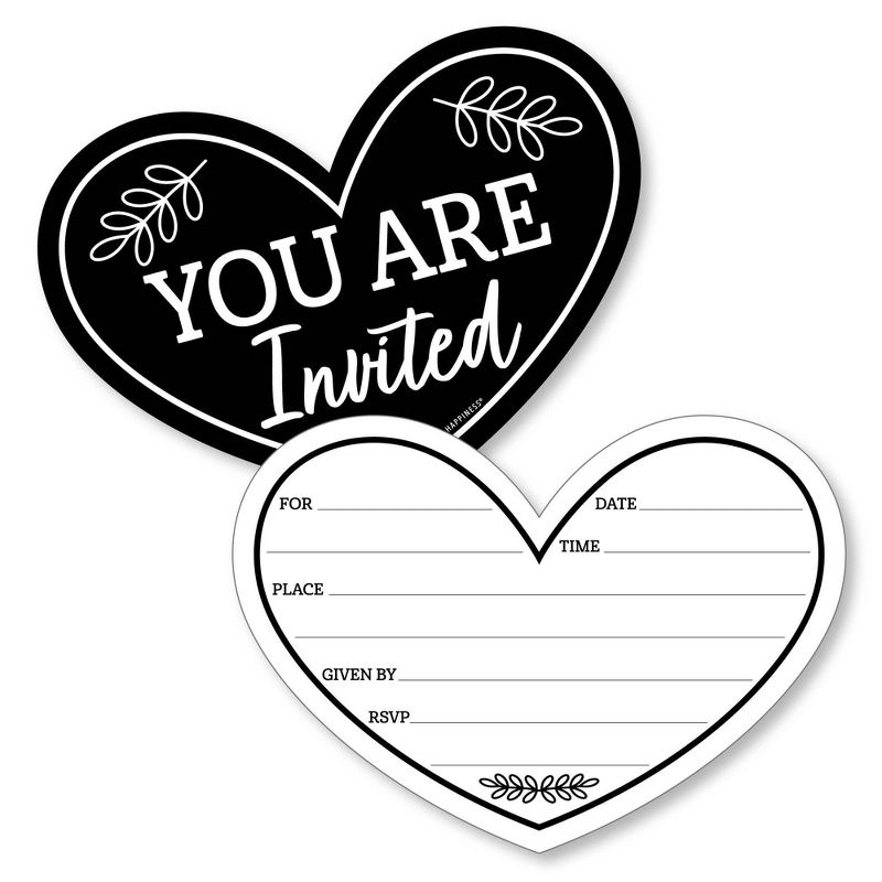 Big Dot of Happiness Mr. and Mrs. - Shaped Fill-In Invitations - Black and White Wedding or Bridal Shower Invitation Cards with Envelopes - Set of 12, 1 of 8