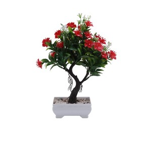Unique Bargains Artificial Plants Rose-Adorned Welcome Pine Bonsai Plastic 3.94"x3.94"x10.63" 1 Pc - 1 of 4
