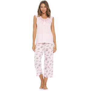 Casual Nights Women's Sleeveless Floral Lace Capri Pajama Set - 1 of 4