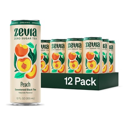 Zevia Organic Sugar Free Iced Tea, Black Tea Peach - 12 Ounce Can (Pack of 12)