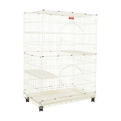 ProSelect 48 Inch Foldable Metal Cage Play Pen for Cats and Small Pets with Dual Front Doors, 3 Adjustable Perches, and Removable Tray, White