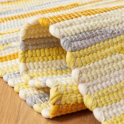 Handmade Gold and Multicolor Cotton Striped Area Rug 5' x 8'