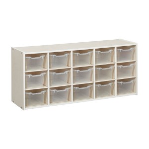 ECR4Kids Streamline 15 Cubby Tray Cabinet with 15 Scoop Front Storage Bins, 3x5, White Wash - 1 of 4