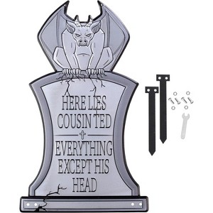 3D Metal Halloween Ghost Tombstone- Cousin Ted- (Large 17" w Stakes) Durable, Weather Rust Proof- Upgrade Lawn Decor- No Foam Graveyard Headstones - 1 of 4