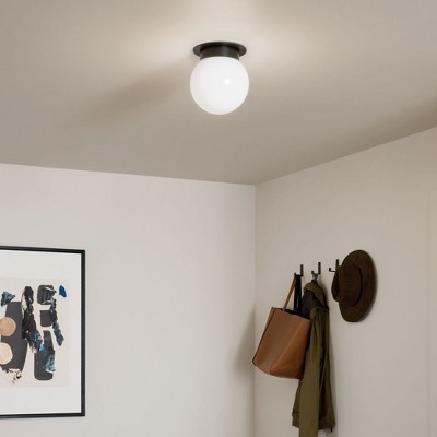 Black and Opal Glass Globe Flush Mount Light