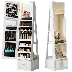 Fredees 360° Rotating Jewelry Armoire with LED Full-Length Mirror, Large Drawer, Jewelry Storage Organizer & Rolling Wheels - 1 of 4