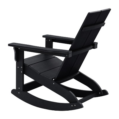 Emma + Oliver Black Poly Resin Adirondack Rocking Chair with Arms