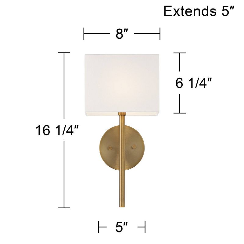 Possini Euro Design Modern Wall Light Sconces Set of 2 Warm Brass Hardwired 8" Fixture Linen Shade for Bedroom Living Room, 4 of 9