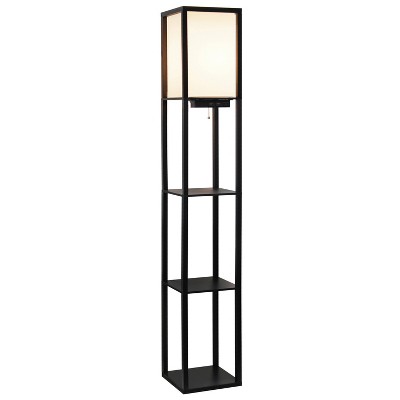 Classix 62.5" Black 3-Tier Shelf Floor Lamp with Linen Shade