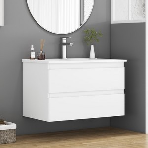 KTMBDW Floating Bathroom Vanity 32 Inch Wall Mounted Bathroom Vanity with Ceramic Basin Sink Bathroom Cabinet with 2 Drawers for Bathroom - 1 of 4