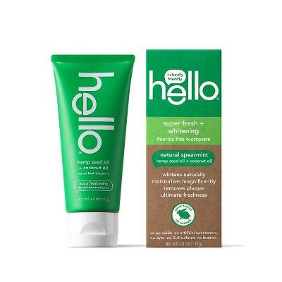 hello Extra Freshening Natural Spearmint Hemp Seed Oil + Coconut Oil Fluoride Free Toothpaste - 4oz