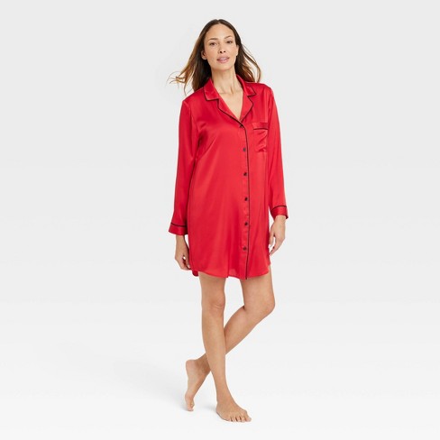 Women's Satin Notch Collar Pajama Dress - Stars Above™ Red XXL