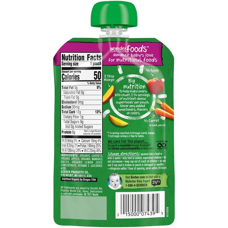 Gerber Organic 2nd Foods Carrot Apple &#38; Mango Baby Food Pouch - 3.5oz, 5 of 10