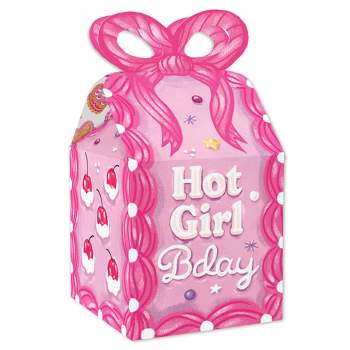 Big Dot of Happiness Hot Gir Bday - Square Favor Gift Boxes - Vintage Cake Birthday Party Bow Boxes - Set of 12