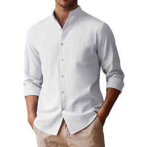 COOFANDY Men's Oxford Shirts Long Sleeve Casual Button Down Shirts Band Collar Dress Shirt with Pocket - 1 of 4