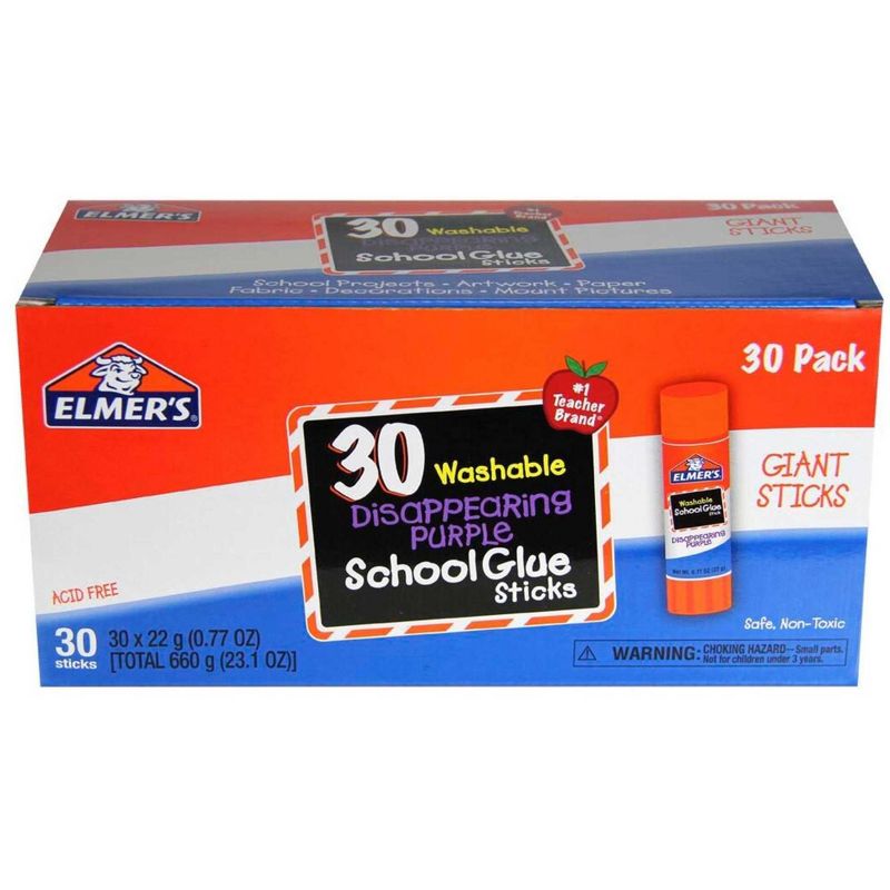 Elmer's Washable School Glue Stick, 0.77 Ounces, Disappearing Purple, Pack of 30, 1 of 2