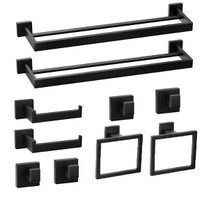 Itopfox 10 Pack Bathroom Hardware Set Matte Black 23.6 Inch Double Towel Bar Towel Ring Toilet Paper Holder Towel Hook Wall Mount - 1 of 4