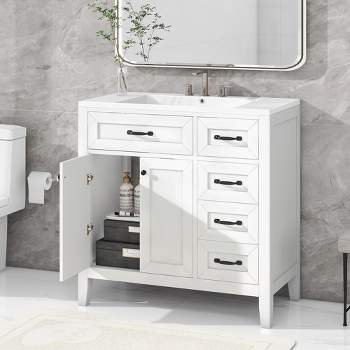 Hanover Ambridge 36-In. Bathroom Vanity Set includes Sink, Countertop, and  Pre-Assembled Cabinet w/ 1 Door, 3 Drawers, Mirror, Gray - Hanover Home