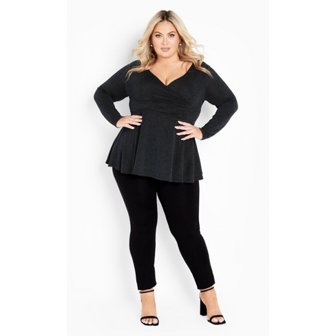 Avenue  Women's Plus Size V Neck Essential 3/4 Sleeve Tee - Black - 26w/28w  : Target