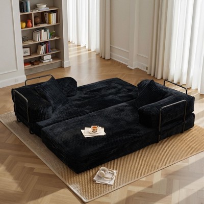 XIZZI Compact Foldable Sofa Bed, Spacious 80.52-inch Width in Soft Corduroy Fabric, Includes Gray, Black & Beige Color Options for Modern Home Decor