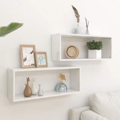 vidaXL Wall Cube Shelves 2 pcs High Gloss White 23.6 in.x5.9 in.x9.1 in. Engineered Wood