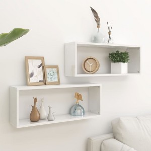 vidaXL Wall Cube Shelves 2 pcs High Gloss White 23.6 in.x5.9 in.x9.1 in. Engineered Wood - 1 of 4