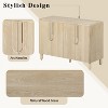 4-Door Storage Cabinet Sideboard Wood Buffet Accent Cabinet with Unique Arc Handles & Adjustable Shelves, Natural/Navy-ModernLuxe - 4 of 4