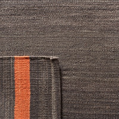 Handwoven Dark Grey and Orange Wool 8' x 10' Kilim Area Rug