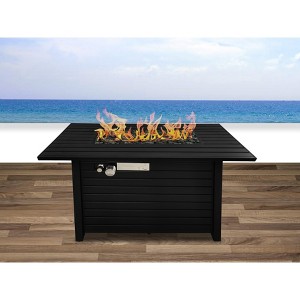 25" H x 42" W Steel Outdoor Fire Pit Table with Lid (Black) - 1 of 4