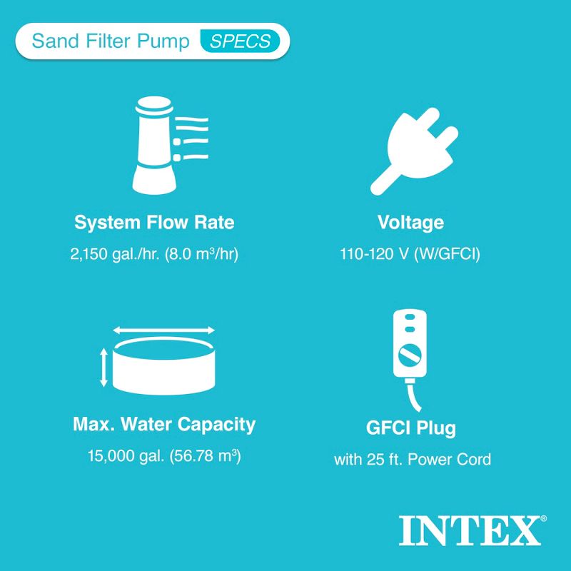 Intex 26679EG 16-Inch 2,150 GPH  Krystal Clear Saltwater System and Sand Filter Pump with Automatic Timer and GFCI for Above Ground Pools, Gray, 3 of 8