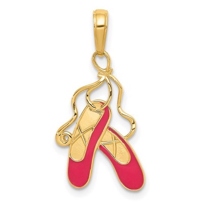 Black Bow Jewelry 14k Yellow Gold and Enamel Pink Ballet Slippers Pendant